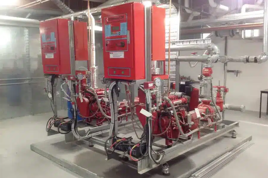 Fire pump control system in a building’s mechanical room